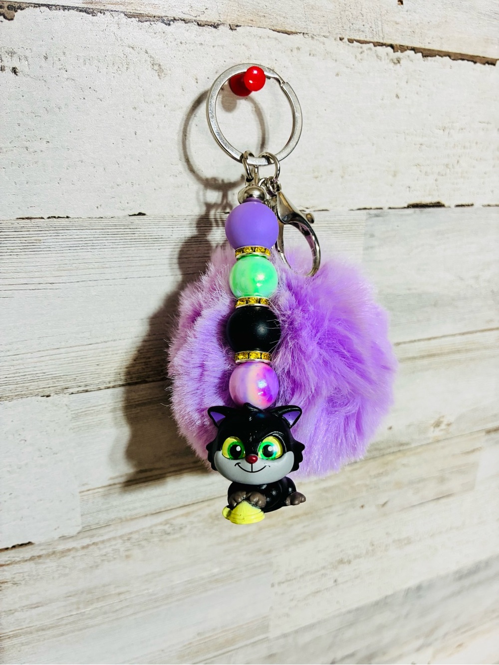 Disney Doorable Purple Pom Pom Keychain with Cat Charm